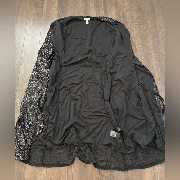 H&M Black Sequin Wrap Midi Dress M | Party Holiday Glam - Picture 9 of 16